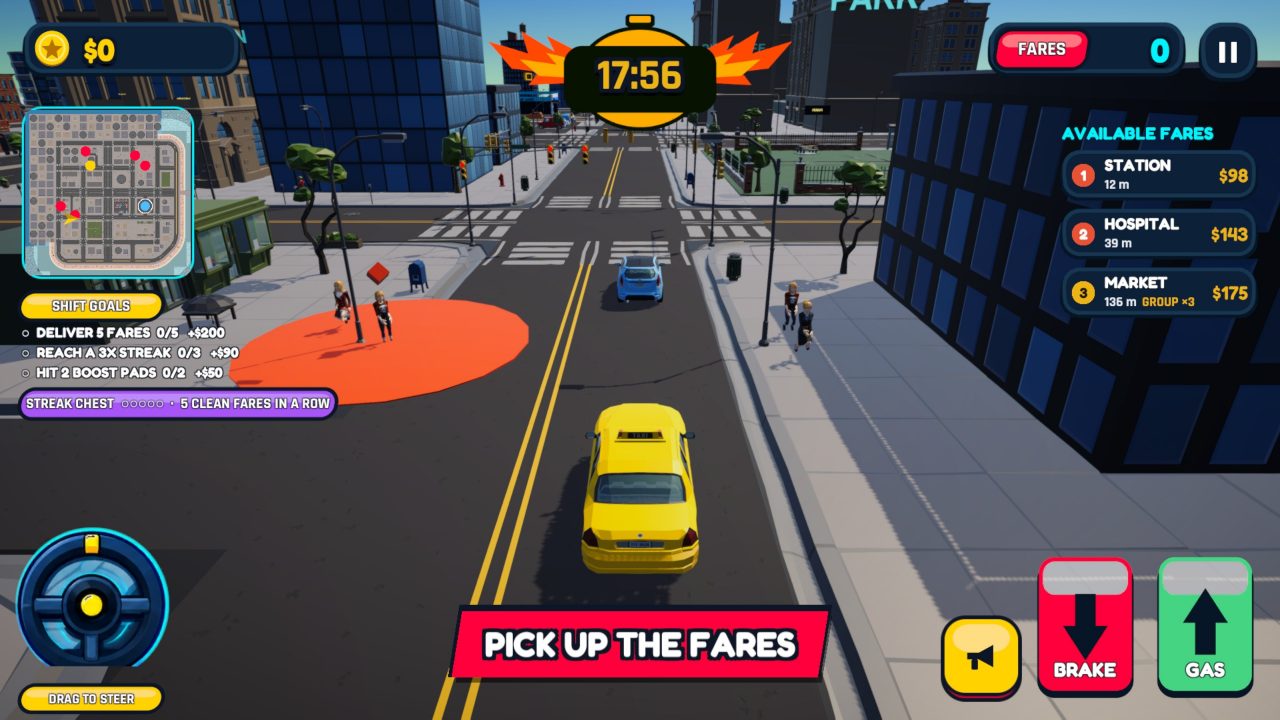 A fare waving from an orange pickup disc on the kerb
