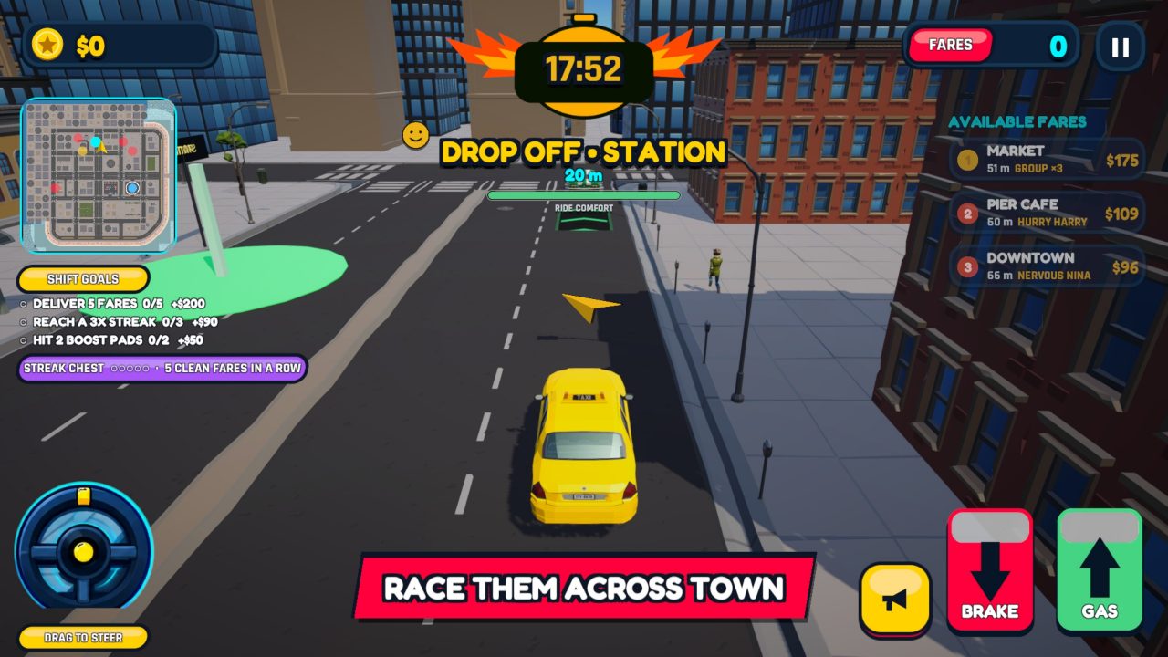 The taxi rolling into the glowing drop-off ring